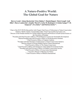 A Nature-Positive World: the Global Goal for Nature