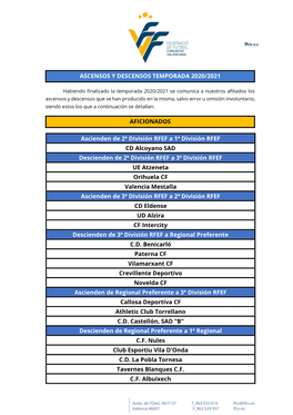 Ascensos Y Descensos Temporada 2020/2021