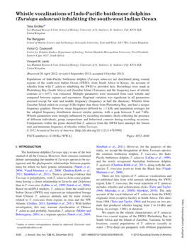 Whistle Vocalizations of Indo-Pacific Bottlenose Dolphins (Tursiops Aduncus) Inhabiting the South-West Indian Ocean