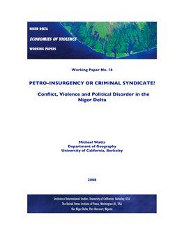 Conflict, Violence and Political Disorder in the Niger Delta