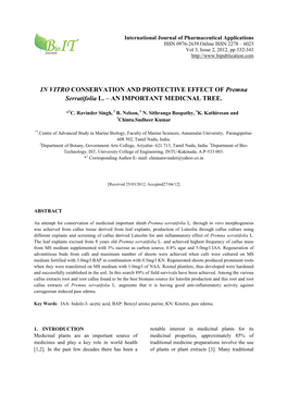 IN VITRO CONSERVATION and PROTECTIVE EFFECT of Premna Serratifolia L