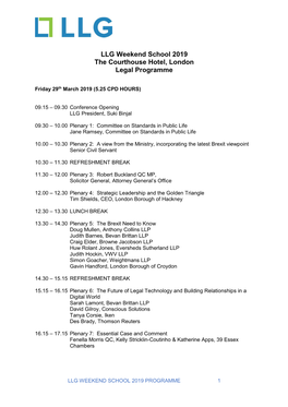 LLG Weekend School 2019 the Courthouse Hotel, London Legal Programme