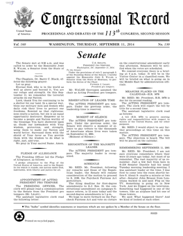 Congressional Record United States Th of America PROCEEDINGS and DEBATES of the 113 CONGRESS, SECOND SESSION