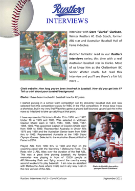 “Clarko” Clarkson, Winter Rustlers A1 Club Coach, Former ABL Star and Australian Baseball Hall of Fame Inductee