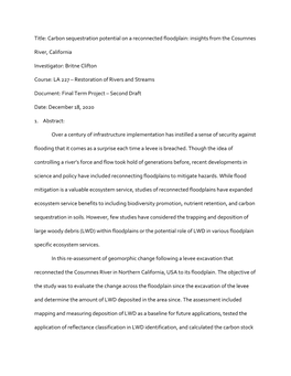 Carbon Sequestration Potential on a Reconnected Floodplain: Insights from the Cosumnes