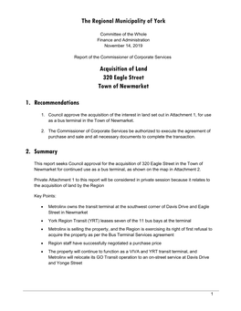 Acquisition of Land 320 Eagle Street Town of Newmarket 1. Recommendations