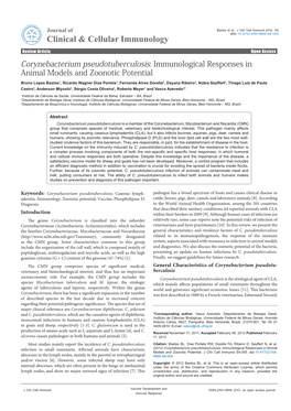 Corynebacterium Pseudotuberculosis: Immunological Responses in Animal Models and Zoonotic Potential