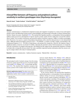 A Broad Filter Between Call Frequency and Peripheral Auditory Sensitivity