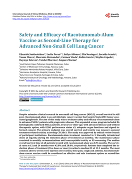 Safety and Efficacy of Racotumomab-Alum Vaccine As Second-Line Therapy for Advanced Non-Small Cell Lung Cancer