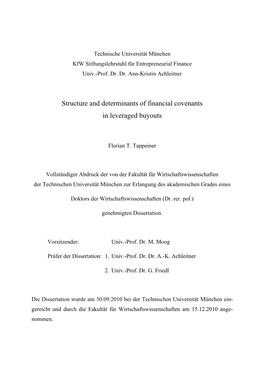 Structure and Determinants of Financial Covenants in Leveraged Buyouts