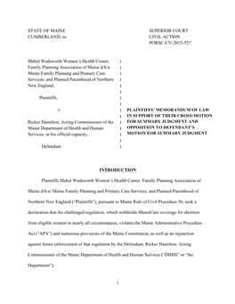 STATE of MAINE CUMBERLAND, Ss. SUPERIOR COURT CIVIL ACTION PORSC-CV-2015-527 Mabel Wadsworth Women's Health Center; Family