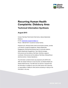 Recurring Human Health Complaints: Didsbury Area