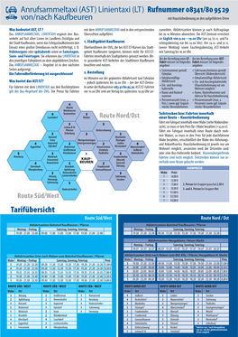 (AST) Linientaxi (LT) Rufnummer 08341/80 95 29 Von/Nach Kaufbeuren Mit Haustürbedienung an Den Aufgeführten Orten