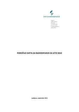 Poročilo Sveta Za Radiodifuzijo Za Leto 2010
