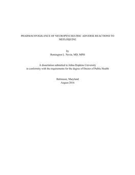 Pharmacovigilance of Neuropsychiatric Adverse Reactions to Mefloquine