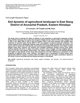 Soil Dynamic of Agricultural Landscape in East Siang District of Arunachal Pradesh, Eastern Himalaya