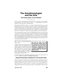 The Anesthesiologist and the Arts the Scarlet Letter: a Is for Atropine