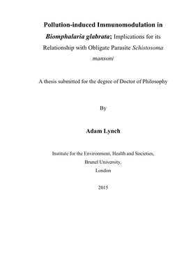 Pollution-Induced Immunomodulation in Biomphalaria Glabrata; Implications for Its Relationship with Obligate Parasite Schistosoma Mansoni