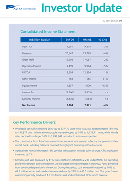 Consolidated Income Statement Key Performance Drivers