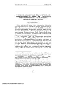 Sovereigns, Socially Responsible Investing, and the Enforcement of International Law Through Portfolio Investment and Shareholder Activism: the Three Models