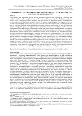 Comparative Analysis of Production Sharing Contract in the Nigerian and Malaysian Oil and Gas Industry