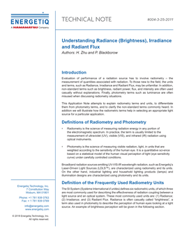 Understanding Radiance (Brightness), Irradiance and Radiant Flux Authors: H