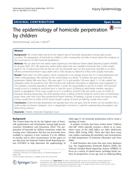 The Epidemiology of Homicide Perpetration by Children David Hemenway1 and Sara J