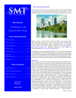 Newsletter a Publication of the Society for Music Theory