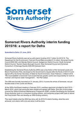 Somerset Rivers Authority Interim Funding 2015/16: a Report for Defra