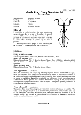 Mantis Study Group Newsletter 14 (November 1999)