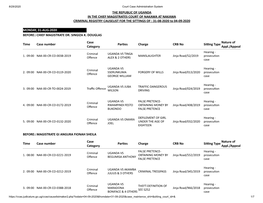 THE REPUBLIC of UGANDA in the CHIEF MAGISTRATES COURT of NAKAWA at NAKAWA CRIMINAL REGISTRY CAUSELIST for the SITTINGS of : 31-08-2020 to 04-09-2020