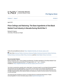 Price Ceilings and Rationing: the Base Ingredients of the Black Market Food Industry in Nevada During World War II