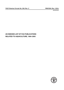 An Indexed List of Fao Publications Related to Aquaculture, 1964–2005