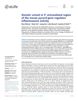 Genetic Variant in 3' Untranslated Region of the Mouse Pycard Gene