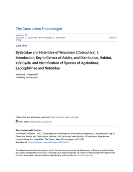 Dytiscidae and Noteridae of Wisconsin (Coleoptera)