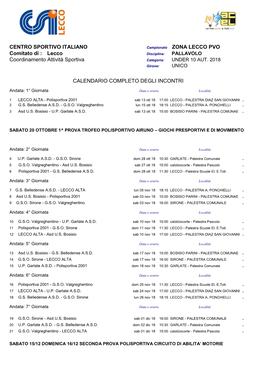 CENTRO SPORTIVO ITALIANO ZONA LECCO PVO Comitato Di