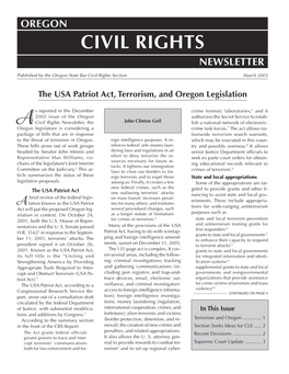 The USA Patriot Act, Terrorism, and Oregon Legislation