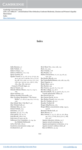 Cambridge University Press 978-1-107-08810-8 — Jewish Radical Ultra-Orthodoxy Confronts Modernity, Zionism and Women's Equality Motti Inbari Index More Information