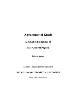 A Grammar of Kuteb