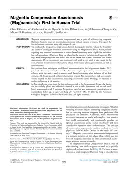 Magnetic Compression Anastomosis (Magnamosis): First-In-Human Trial