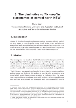 3. the Diminutive Suffix ‑Dool in Placenames of Central North NSW1