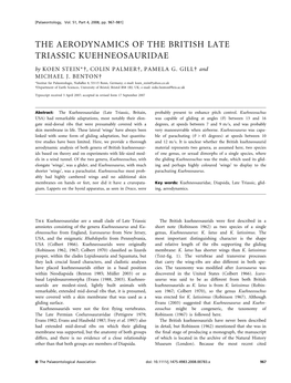 THE AERODYNAMICS of the BRITISH LATE TRIASSIC KUEHNEOSAURIDAE by KOEN STEIN* , COLIN PALMER , PAMELA G