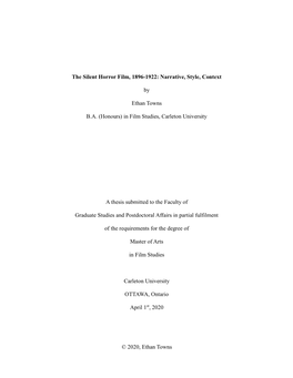 The Silent Horror Film, 1896-1922: Narrative, Style, Context