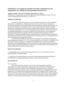 Leveraging the Chemistry of Colony Organization for the Management of a Widespread and Expanding Urban Pest Ant