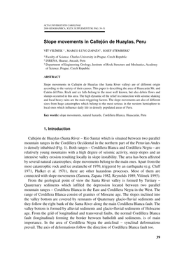 Slope Movements in Callejón De Huaylas, Peru