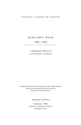 MARGARET MEAD December 16, 1901-November 15, 1978