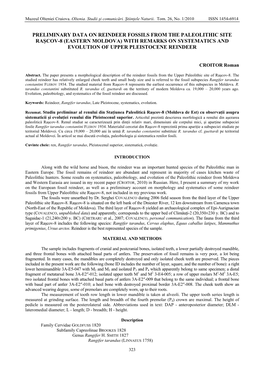 Preliminary Data on Reindeer Fossils from the Paleolithic Site Raşcov-8 (Eastern Moldova) with Remarks on Systematics and Evolution of Upper Pleistocene Reindeer