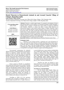 Dental Fluorosis in Domesticated Animals in and Around Umarda