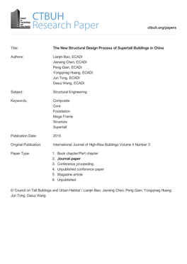 The New Structural Design Process of Supertall Buildings in China