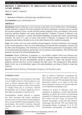 Protein S Deficiency in Pregnancy: to Treat Or Not to Treat